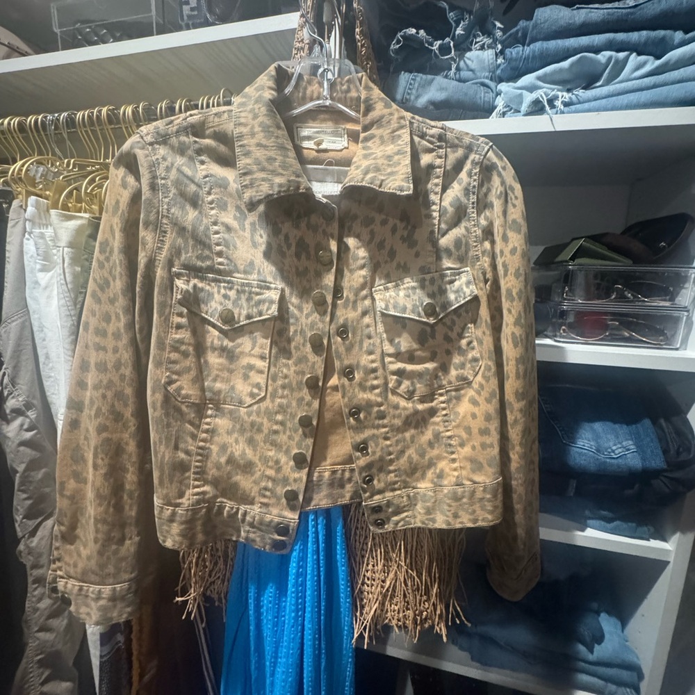 Current Elliot Leopard Print Cropped Jacket xs ex… - image 1